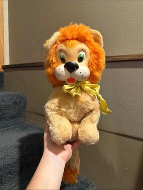 VINTAGE RUBBER FACE PLUSH LION ORANGE MANE TEDDY BEAR STUFFED TOY RUSHTON GUND
